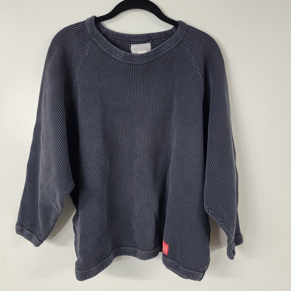 Vintage InStyle Waffle Knit Oversized Crewneck Grey Sweatshirt One Size - Picture 2 of 9